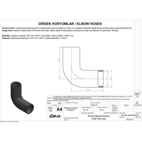 IBRAS 65305 70MM 80MM 15CM 15CM DIRSEK HORTUMU POLYESTER KAT YOK SICAK VE SOGUK SU KULLANIMI ICIN 