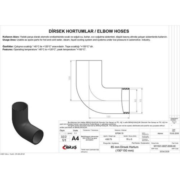 IBRAS 65308 85MM 95MM 15CM 15CM DIRSEK HORTUMU POLYESTER KAT YOK SICAK VE SOGUK SU KULLANIMI ICIN 