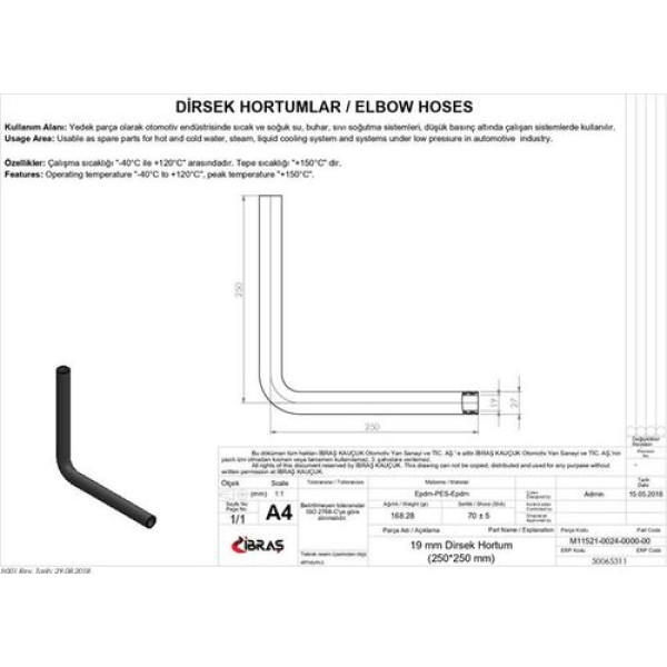 IBRAS 65311 19MM 27MM 25CM 25CM DIRSEK HORTUMU SICAK VE SOGUK SU KULLANIMI ICIN 