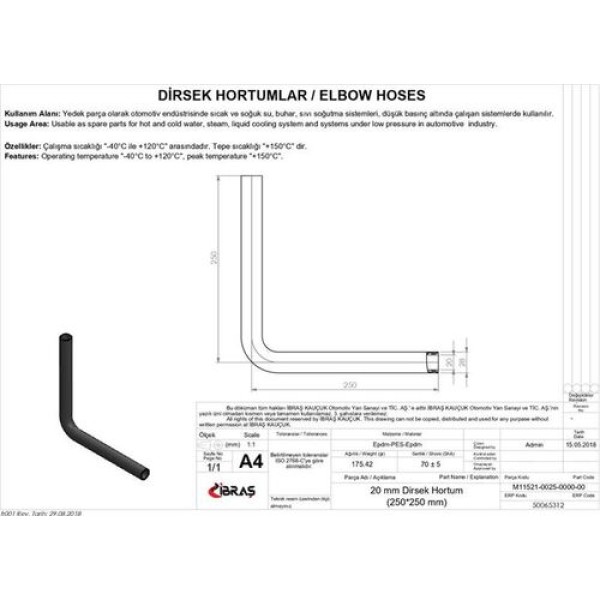 IBRAS 65312 20MM 28MM 25CM 25CM DIRSEK HORTUMU SICAK VE SOGUK SU KULLANIMI ICIN 