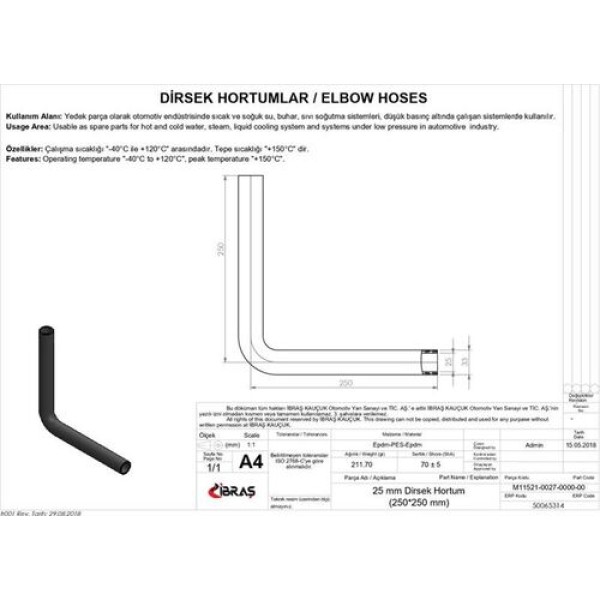 IBRAS 65314 25MM 33MM 25CM 25CM DIRSEK HORTUMU SICAK VE SOGUK SU KULLANIMI ICIN 