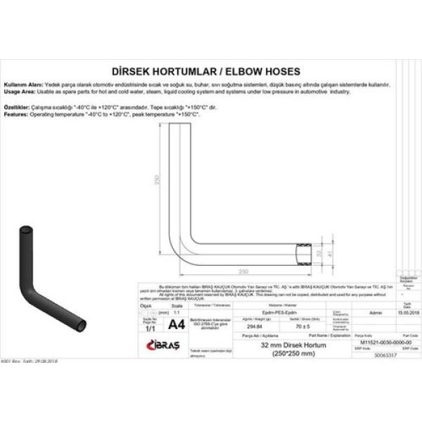 IBRAS 65317 32MM 41MM 25CM 25CM DIRSEK HORTUMU SICAK VE SOGUK SU KULLANIMI ICIN 