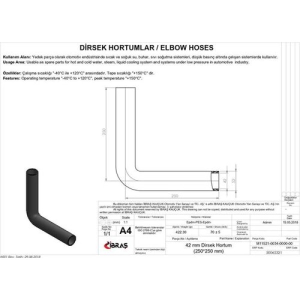 IBRAS 65321 42MM 52MM 25CM 25CM DIRSEK HORTUMU SICAK VE SOGUK SU KULLANIMI ICIN 
