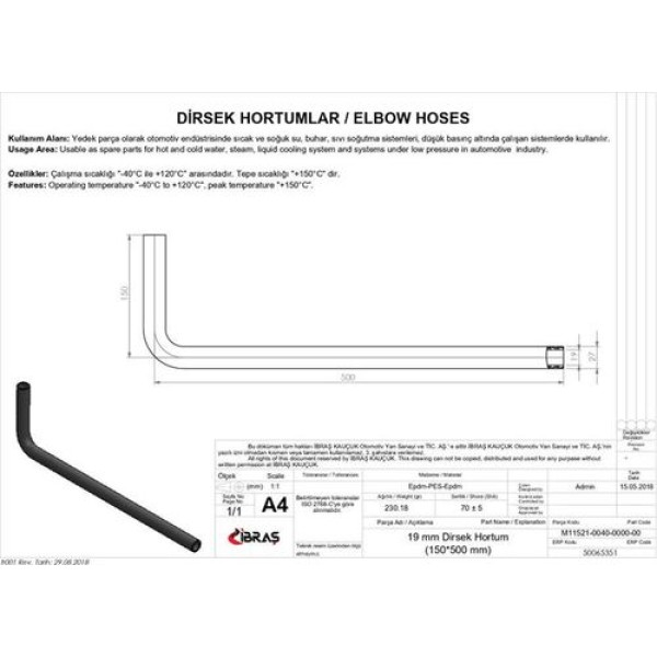 IBRAS 65351 19MM 27MM 15CM 50CM DIRSEK HORTUMU SICAK VE SOGUK SU KULLANIMI ICIN 