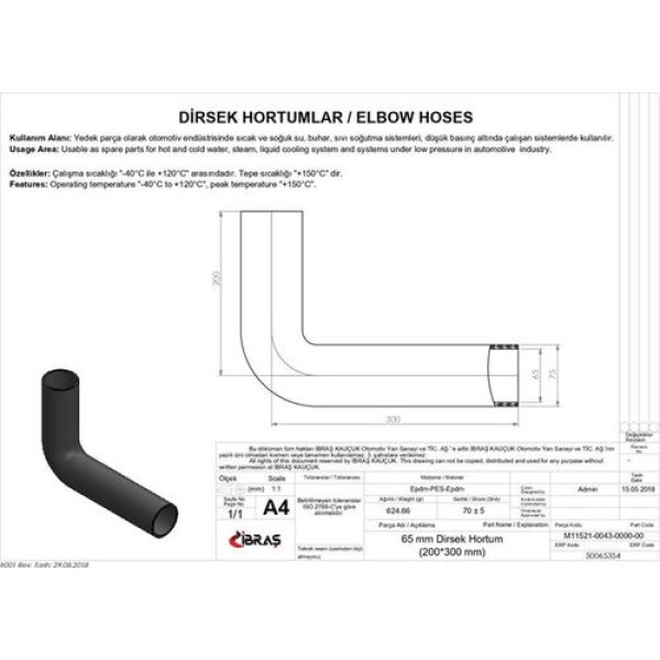 IBRAS 65354 65MM 75MM 20CM 30CM DIRSEK HORTUMU SICAK VE SOGUK SU KULLANIMI ICIN 