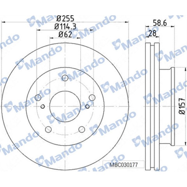 MANDO MBC030177 TOYOTA HILUX 05- KUN15 ON FREN DISK 255C 