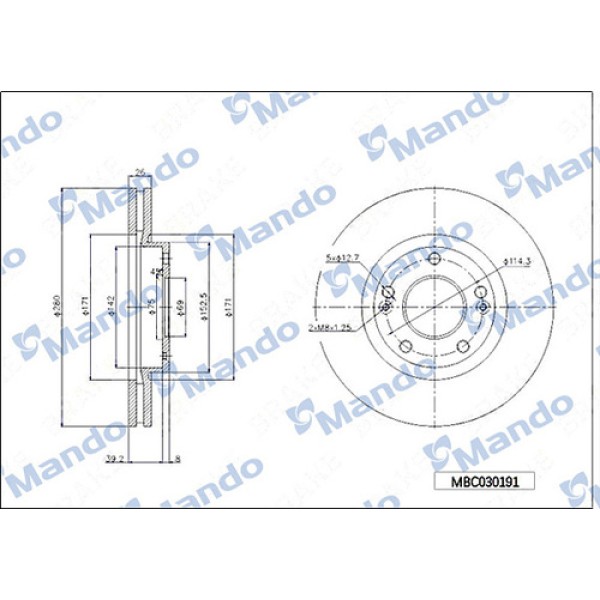 MANDO MBC030191 FREN DISKI ON ADET 280 X 5 HAVALI-517123K050-517122E300 KORE IX20-I30-SONATA-TUCSON-SPORTAGE-CEED-CERATO-VENGA-SOUL BENZIN-DIZEL 2004 > 