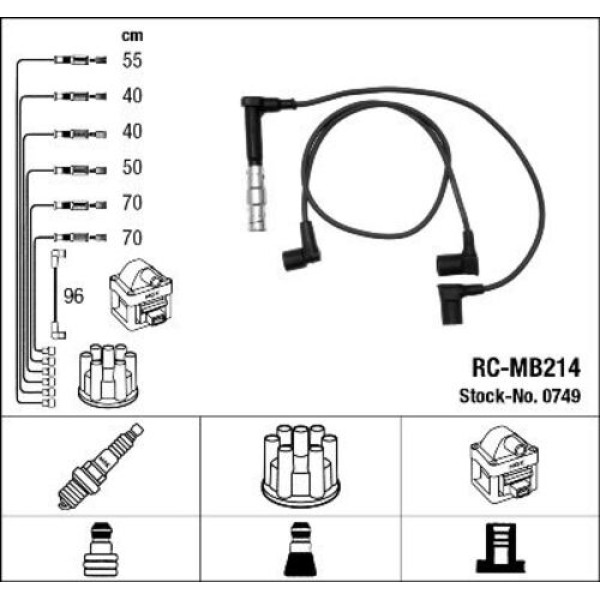 NGK 0749 ATESLEME KABLOSU SETI (M104. 6 SIL.) W124 88>92 S124 89>92 R129 89>93 W210 96>02 W140 91>98 W463 89> 