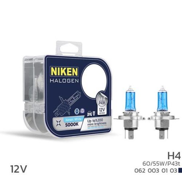 NIKEN 0620030103 NIKEN 12V H4 60/55W BEYAZ ISIK AMPUL P43T 5000K 