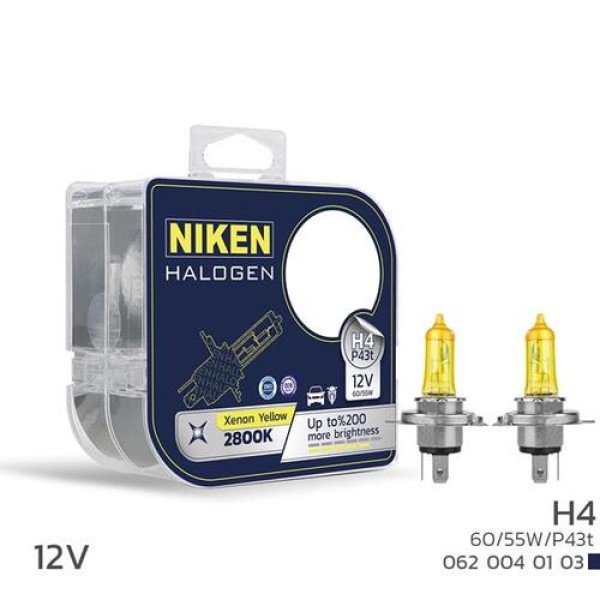 NIKEN 0620040103 NIKEN 12V H4 60/55W SARI ISIK AMPUL P43T 2800K 