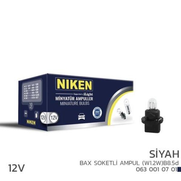 NIKEN 0630010701 NIKEN 12V BAX SOKETLI AMPUL W1.2W B8.5D SIYAH 10L 