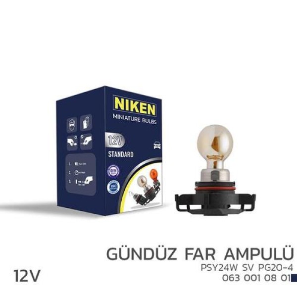 NIKEN 0630010801 NIKEN 12V PSY24W GUNDUZ FAR AMPULU PG20-4 10L 