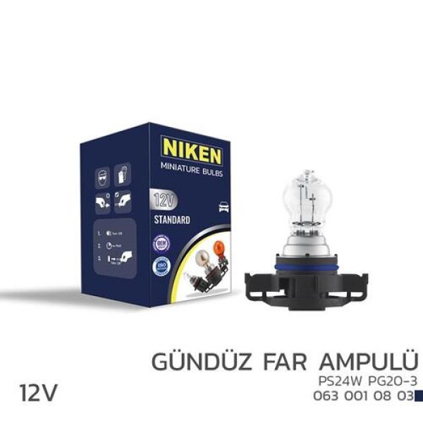 NIKEN 0630010803 NIKEN 12V PS24W GUNDUZ FAR AMPULU PG20-3 10LU 