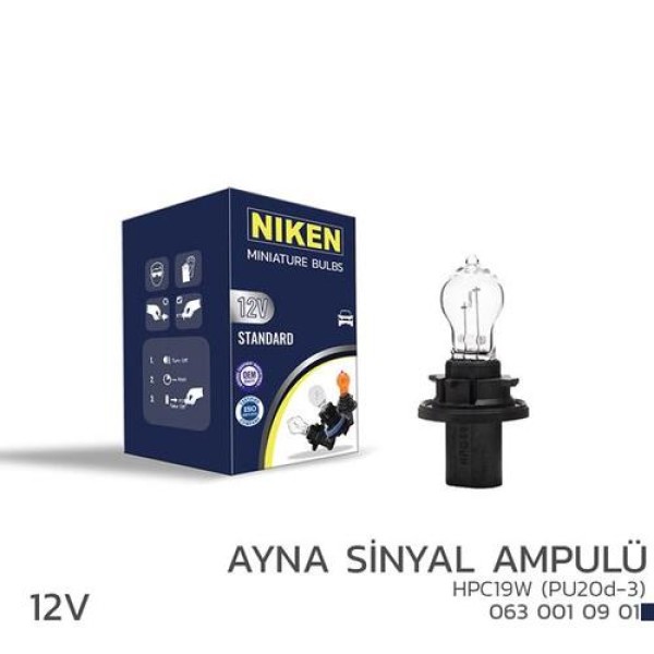 NIKEN 0630010901 NIKEN 12V HPC19W AYNA SINYAL AMPULU PU20D-3 10LU 