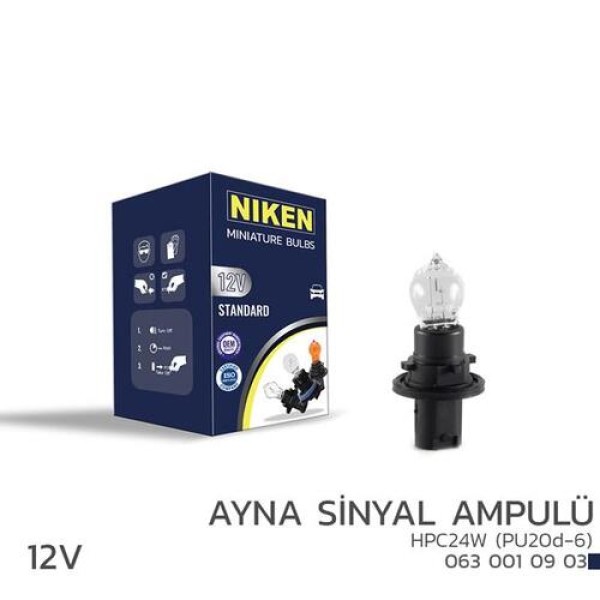 NIKEN 0630010903 NIKEN 12V HPC24W AYNA SINYAL AMPULU PU20D-6 10LU 