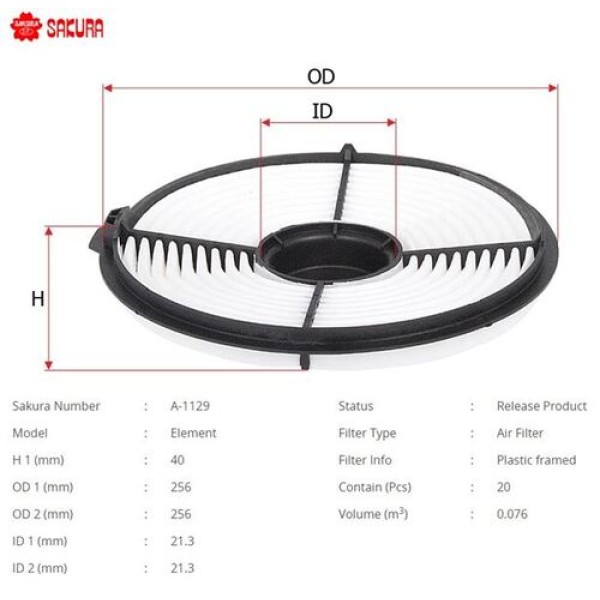 SAKURA A1129 HAVA FILTRESI.JAPON COROLLA(E9. E10) 1.3 88-96 