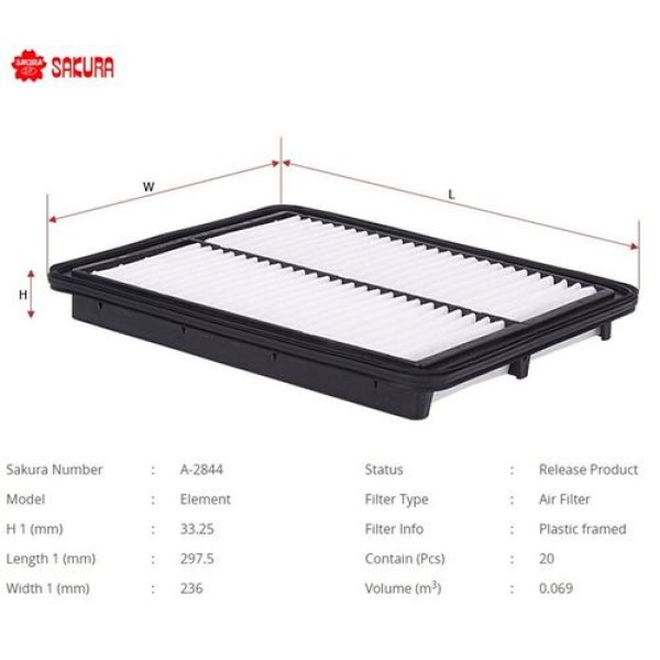 SAKURA A2844 HAVA FILTRESI SORENTO 2.5 CRDI 2002> 