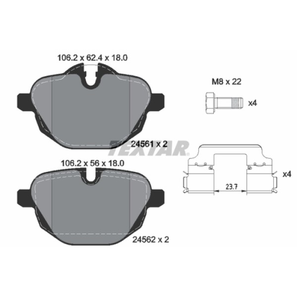 TEXTAR 2456101 FREN BALATASI ARKA BMW F10-F10 LCI-F11-F11-F11 LCI-F18-F18 LCI-5G30-G31-6G32 GT-7G11-G12-X3 F25-X4 F26
 BM 10-18 