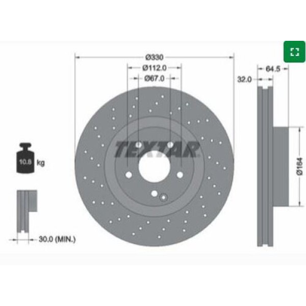 TEXTAR 92120200 FREN DISKI ON (DF6433S) E200\ E240\ E350\ E500 MERCEDES 02-12 