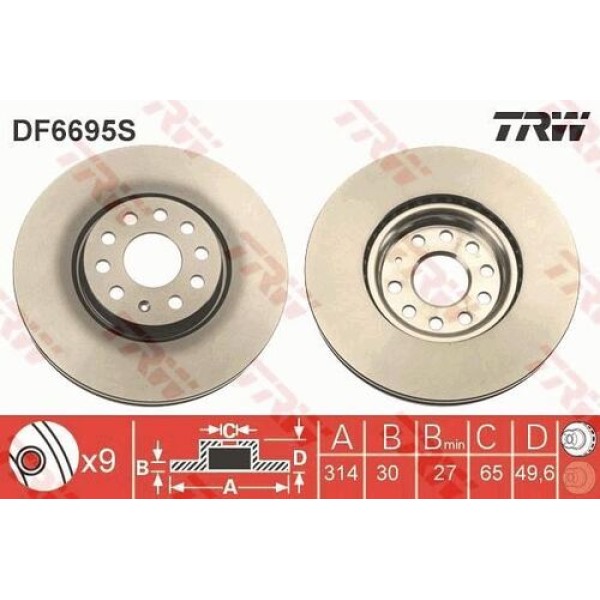 TRW DF6695S FREN DISKI ON ALHAMBRA SHARAN 10> TIGUAN KODIAQ 16> 