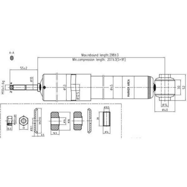 VOTTO 1510G AMORTISOR ON SAG-SOL VOLKSWAGEN TRANSPORTER T4 1.9D 1990-2002 