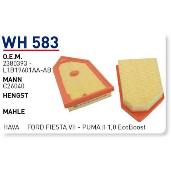 WUNDER WH583 HAVA FILTRESI FORD FIESTA VII - PUMA II 1.0 ECOBOOST FN62222 