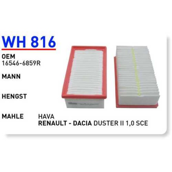 WUNDER WH816 HAVA FILTRESI DACIA DUSTER II DUSTER II 4X4 LOGAN II MCV LOGAN II MCV STEPWAY SANDERO II 