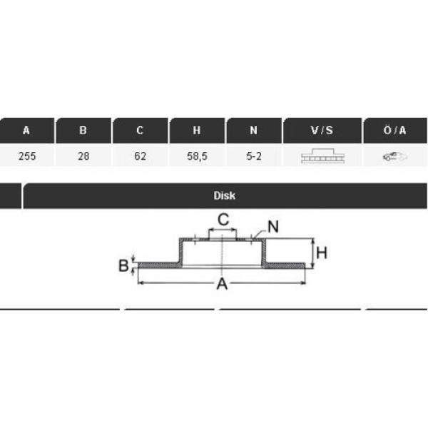 YAVUZSAN 34408 ON FREN DISKI HILUX-VIGO 05- 2.5TD 255 28 5DL HAVALI ADET 