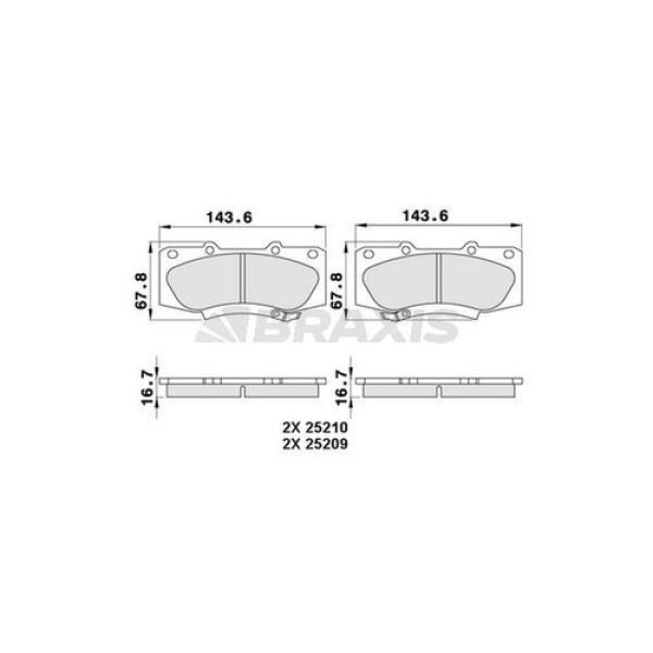 Braxis AA0277 Ön Fren Balatası Toyota HiIux 2.5 3.0 D4D Pickup 2007-HiIux 2.5 4WD 2015- 044650K260