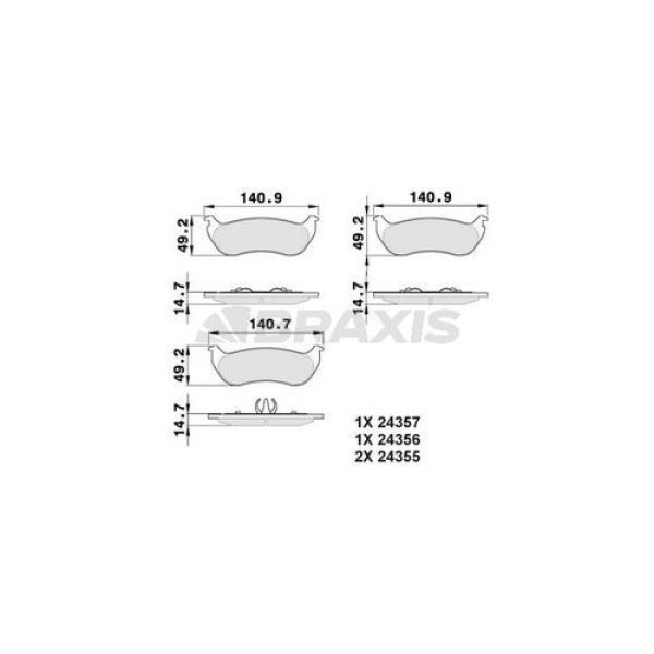 Braxis AA0355 Arka Fren Balatası Cherokee Kj 2.4 2.5Crd 2.8Crd 3.7 V6 06 04- 5083882AC 