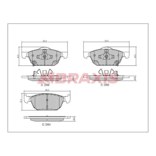 Braxis AA0656 Fren Balatası Ön Civic 1.8 VTEC 2012-1.6 I DTEC 2014-Civic 1.5 1.6 Fc Fk Kasa 2017- 45022TV0E01
