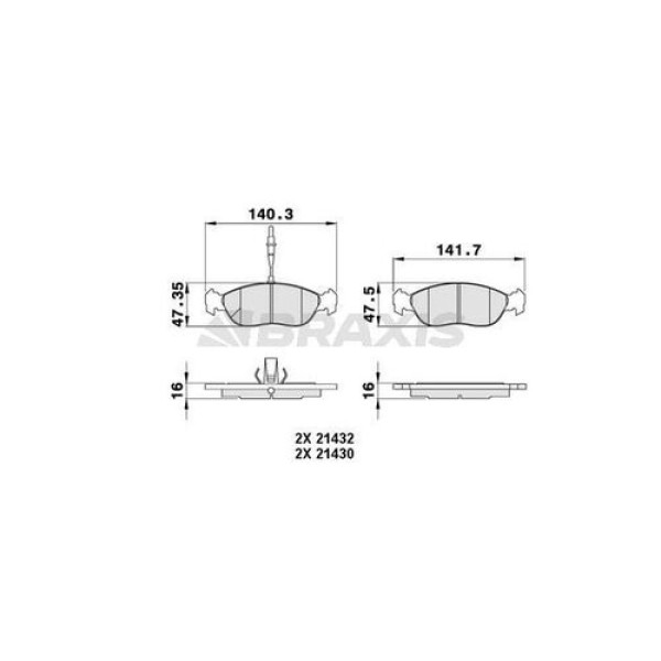 Braxis AB0016 Ön Fren Balatası Xsara II P306 1.6 1.8 1.9 00-Saxo P106 1.4L 1.6L 1.5D 1.6 Xsı 99-(Hava Sog 4251.70