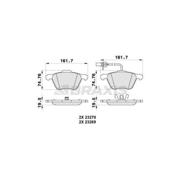 Braxis AB0289 Ön Fren Balatası (Fişli) (16) T4 Alhambra Galaxy Sharan 1.9TDI 2.8 V6 24V 90-9 7M3698151A 