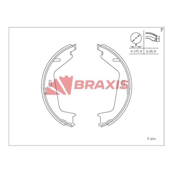 Braxis AC0204 Arka El Fren Pabuç Balata Volvo S60 (01 4.10) S80 98-06-V70 97-00-07-XC70 02-Xc90 02-(178x25) 2723989 