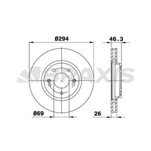Braxis AE0347 Ön Fren Diski Aynası Havalı Hyundai Santa Fe 2003-(294x5) 5171226100 