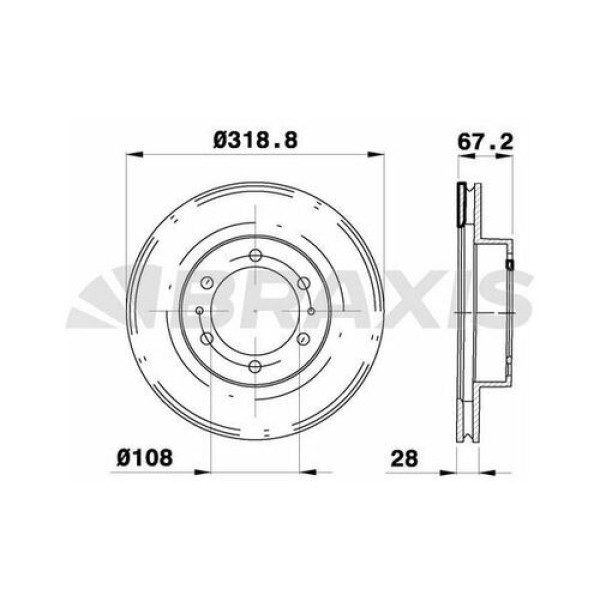 Braxis AE0546 Ön Fren Diski (Aynası) Havalı Toyota HiIux 2.5 D4D 2005-HiIux Vigo 2015-(319x6) 435120K100 