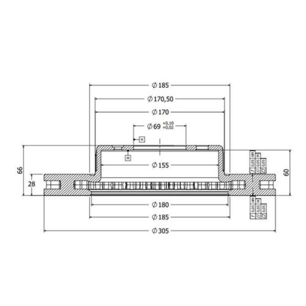 Braxis AE0804 Fren Diski Ön H100 Minibüs 94-08 Kamyonet 97-03 Havalı 253mm 5812944010