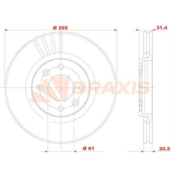 Braxis AE0848 Fren Diski Ön Renault 21 Concorde Havalı 265mm 7701204955