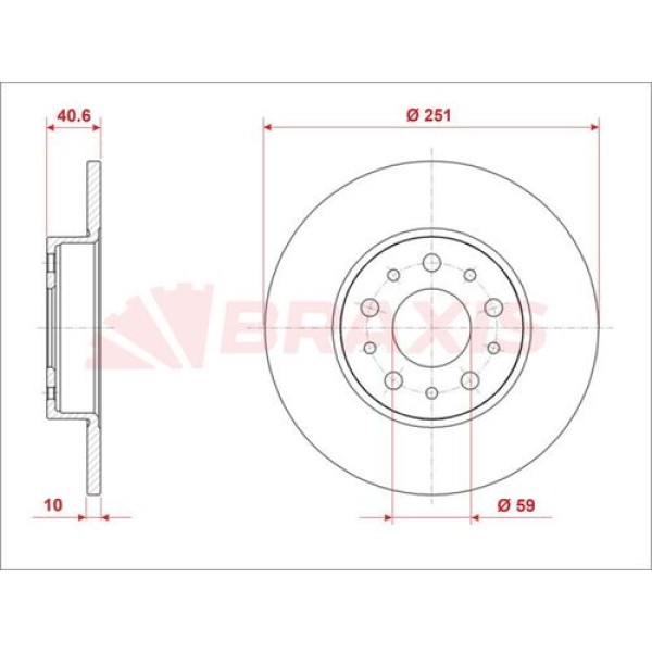 Braxis AE0868 Fren Diski Arka Fiat 500L 0.9 1.3D 1.4 1.6D 12-Egea 15- 51885409 