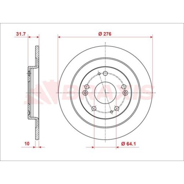 Braxis AE0947 Arka Fren Diski (Aynası) Düz Honda Civic 2012-(276x5) 42510TV0E01 