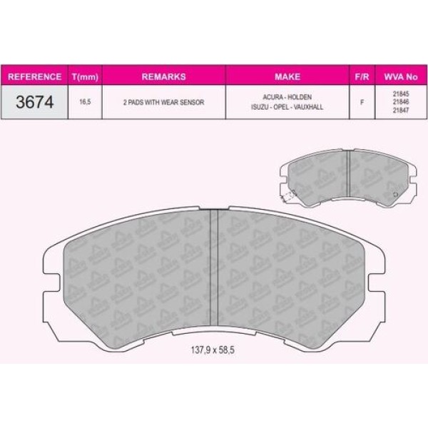 Beşer 3674 Ön Fren Balatası Isuzu Tropper 94 00 Opel Frontera Fişsiz 1605017