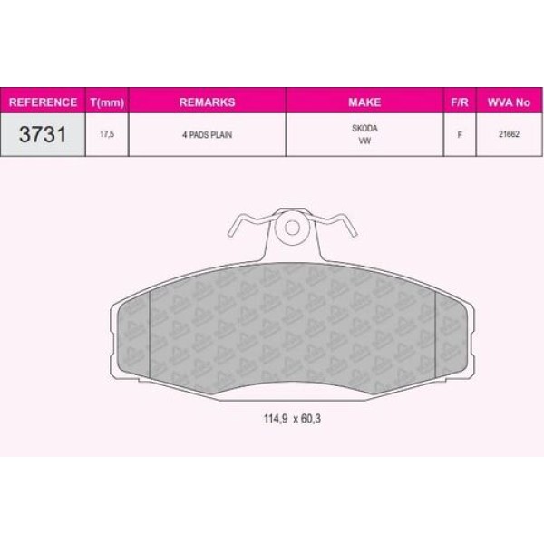 Beşer 3731 Ön Fren Balatası Favorit 1.3 (82-97) Felicia 1 2 (1.3 1.6 1.9) 94-02 Caddy II 1.6 1.9 96-01 115430200