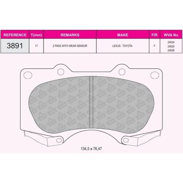 Beşer 3891 Ön Fren Balatası Toyota HiIux 2009-2012 Land Cruiser J12 03-Mitsubishi Pajero 2007-2011 0K2FA3328Z