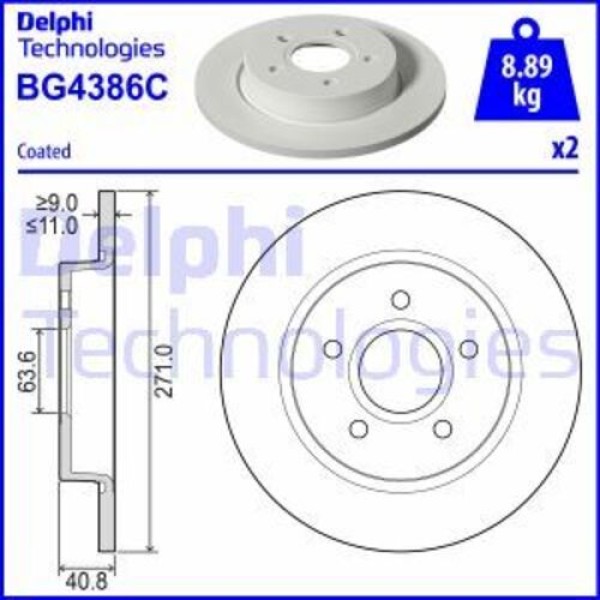 Delphi BG4386C Arka Fren Disk Aynası Focus III CB8 11-14 Focus IV CEW 14- Düz 271mm BV612A315BA