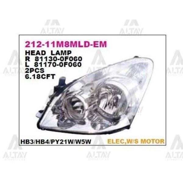 Depo 21211M8LMLDEM Ön Far Sol Motoru Uzerınde Corolla Verso 04-08 811700F060