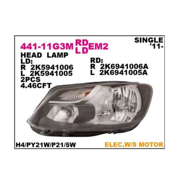 Depo 44111G3RMLDEM2 Ön Far Sağ Siyah Motorlu Volkswagen Caddy 9 2K5941006
