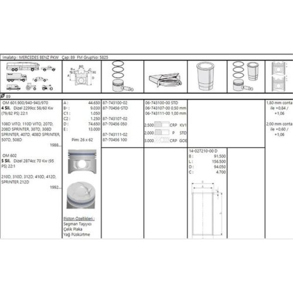 Goetze 87-70456-100 Piston 601 90mm Spr Vito108 26mm A6010302517