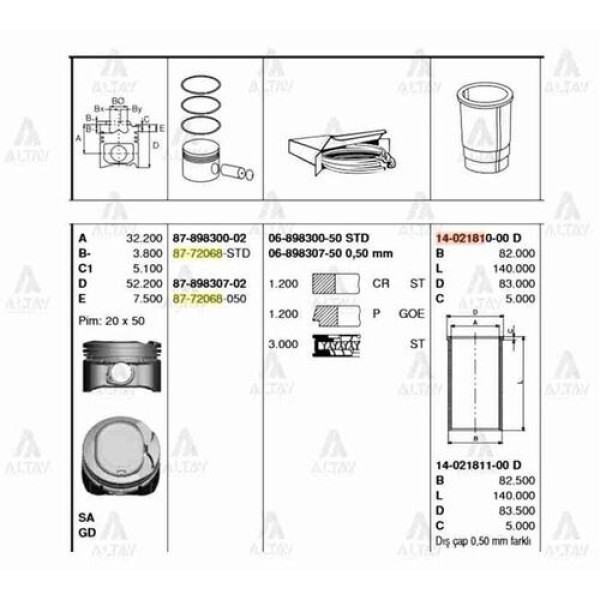 Goetze 87-72068-STD Motor Piston Segman STD Corolla 1.6 VVT-I Benzinli 2002-2007 79mm 87-72068-STD