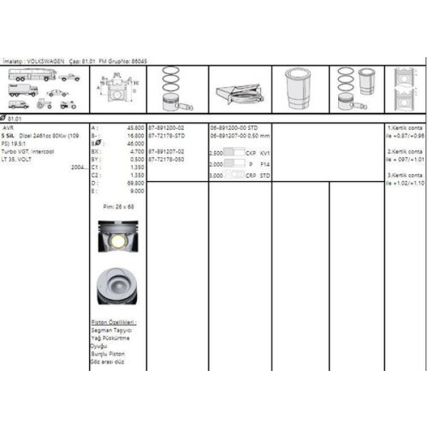 Goetze 87-72178-050 Piston Segman 81.51mm 0.50 Lt28 LT35 Lt46 2.5 109 Ps 5 Silindir AVR Bbr 074107065R001 