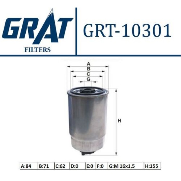 Grat 10301 Mazot Filtresi Doblo 1.9 JTD-Freemont 2.0 JTD 2011-Ducato 2.0 JTD-2.8JTD-Boxer-Jumper 2.0 HDI 2.8HDI 46797378 